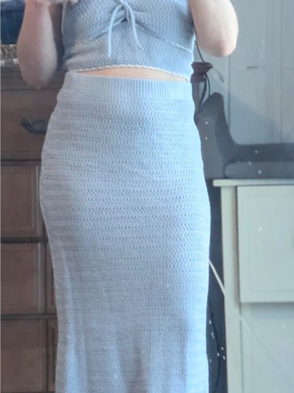 Freshman 1996 Blue Crochet Knit Bandeau & Midi Skirt Set NWT XS